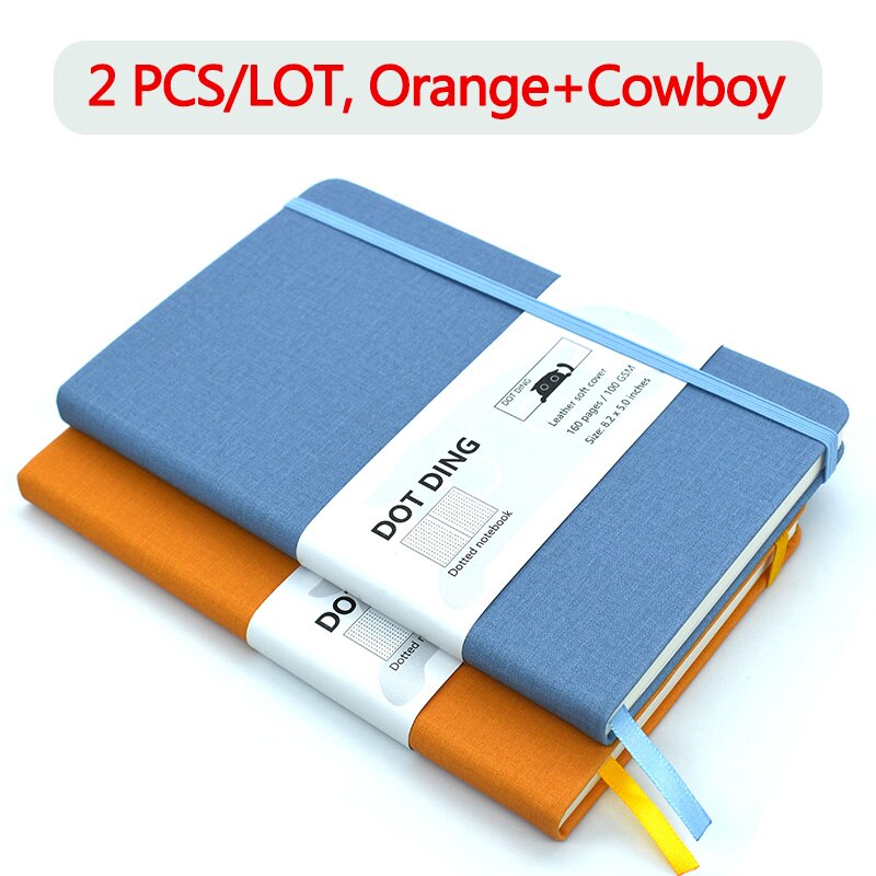 kule prikket tidsskrift  a5 100 gsm lys beige papir innvendig lommebånd bokmerke notatbok planlegger skrivesaker: 2 stk-cowboy-oransje