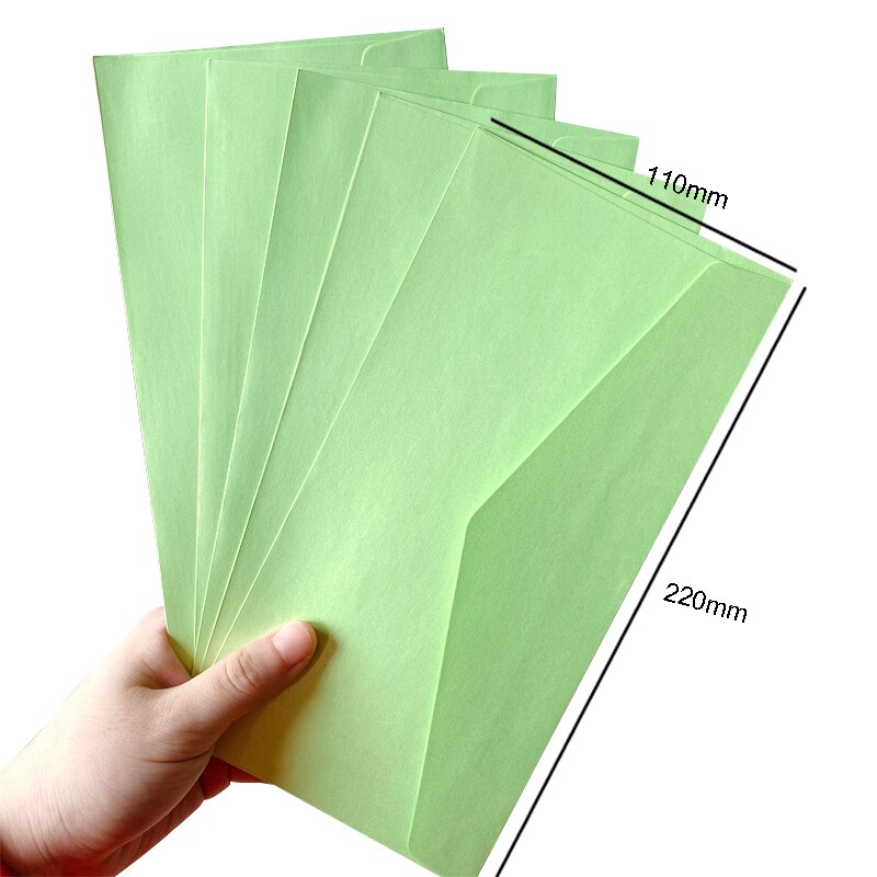 Lot de 5 enveloppes en papier couleur bonbon, 220x110mm, carte de vœux, papeterie ,: green