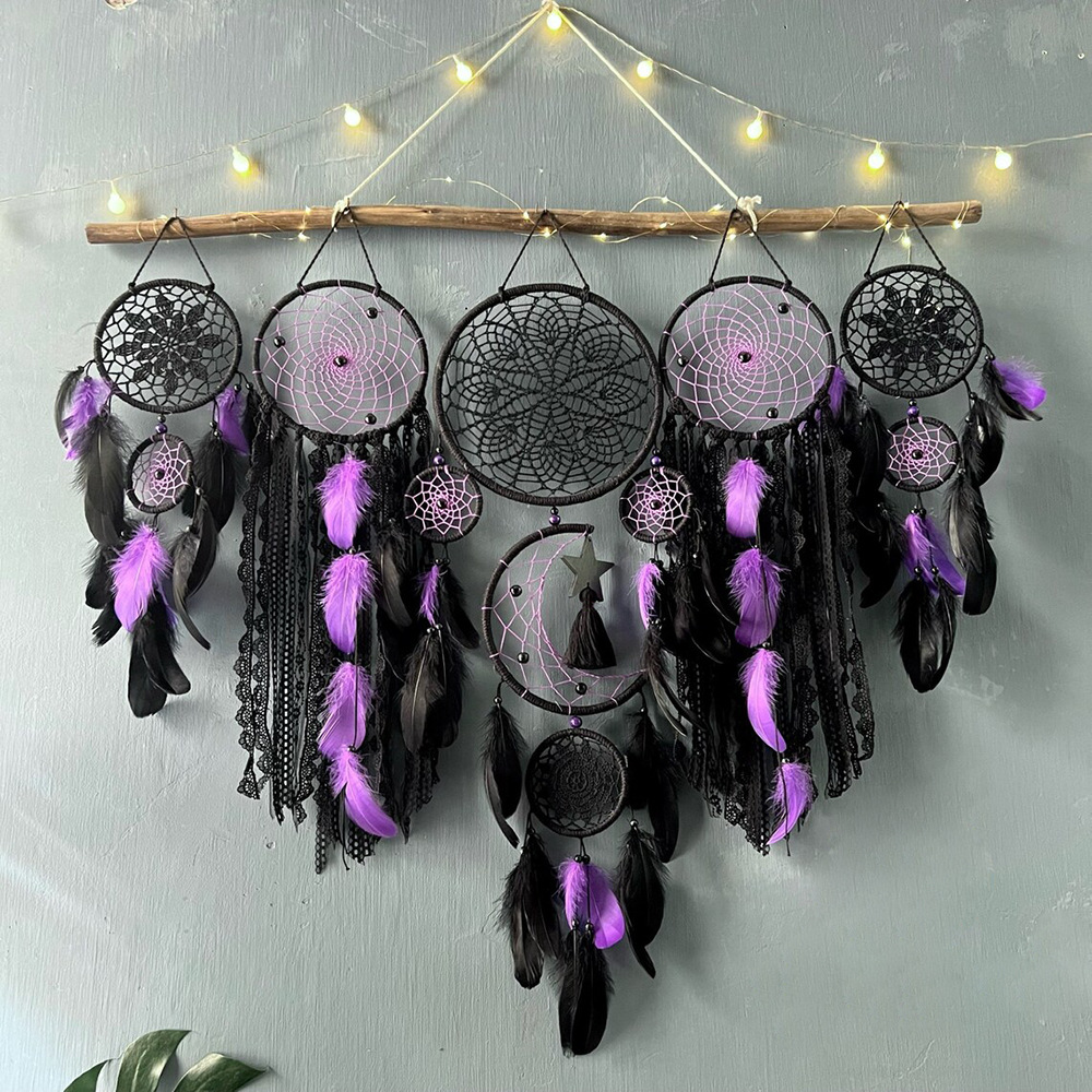 5 unids/set atrapasueños Boho decoración del hogar macramé atrapasueños tapices de pared Luna Ramadán atrapasueños niños adorno para guardería: ciruela