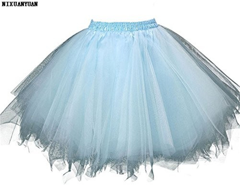 Short Petticoat Tulle Skirts Womens Elastic Stretchy Layers Summer Adult Tutu Skirt Swing Rockabilly Underskirt: Light Blue