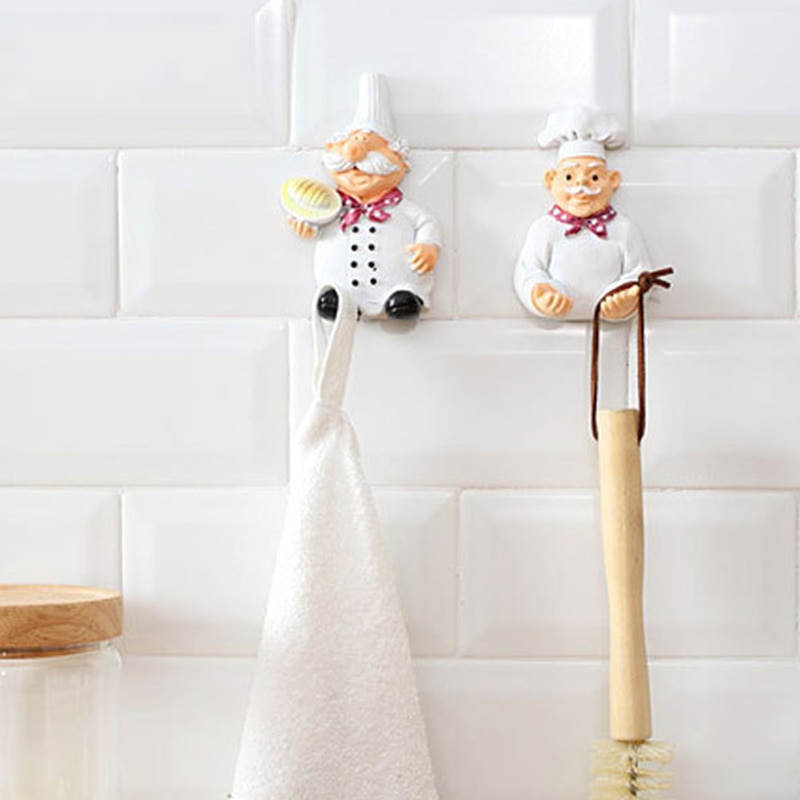 Cartoon Chef Plug Holder Power Cord Socket Hanger Organizer Wall Hanging Hook Resin Kitchen Hooks Gadgets Self Adhesive