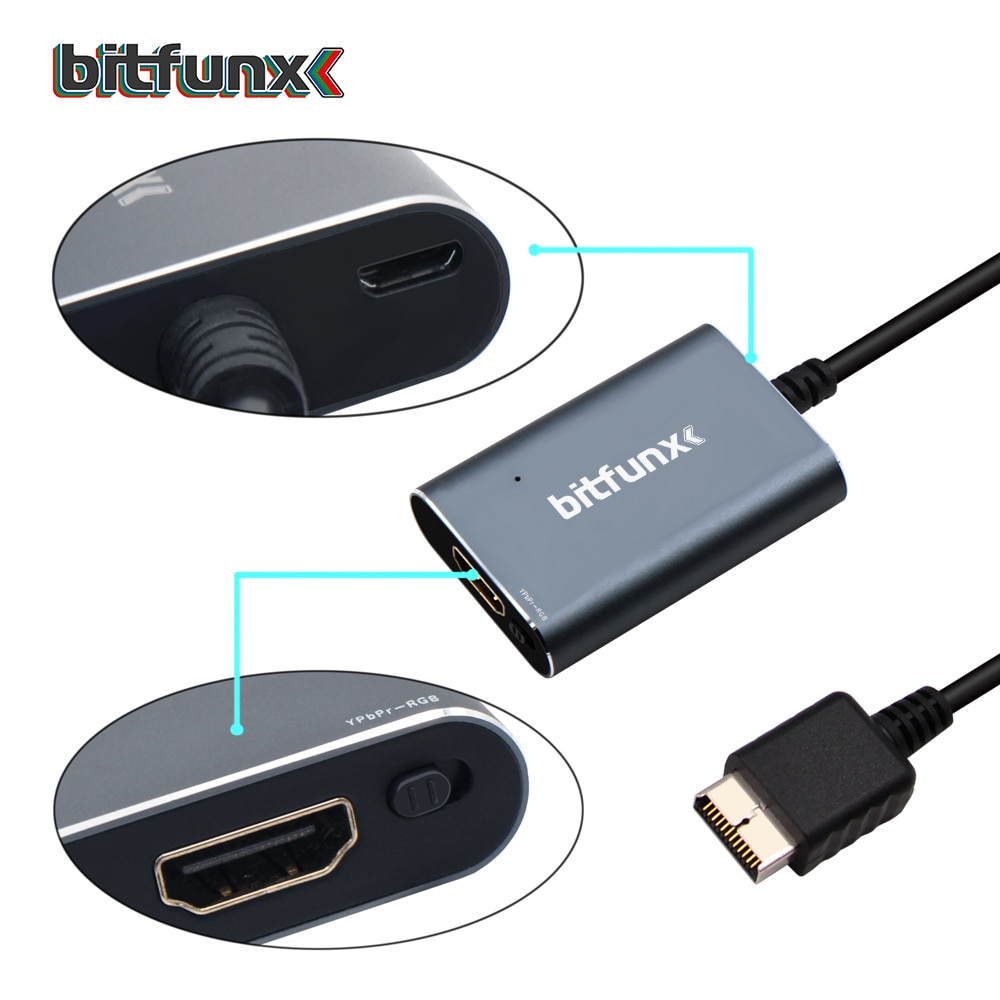 Hdmi-kompatibel adapterledning til sony  ps2 inklusive rgb/komponent switch til tilslutning af et  ps2 to a moderne tv fra bitfunx