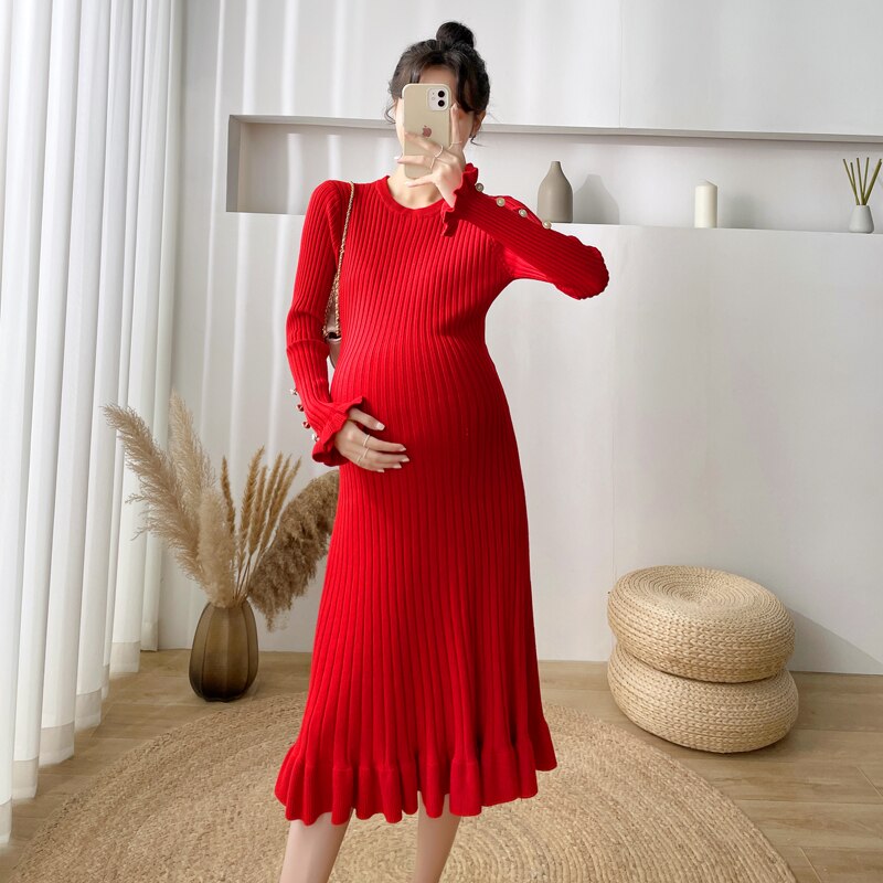 Pull Long tricoté pour femme enceinte, vêtement de maternité Chic et , coupe trapèze, Slim, collection automne hiver 2305
