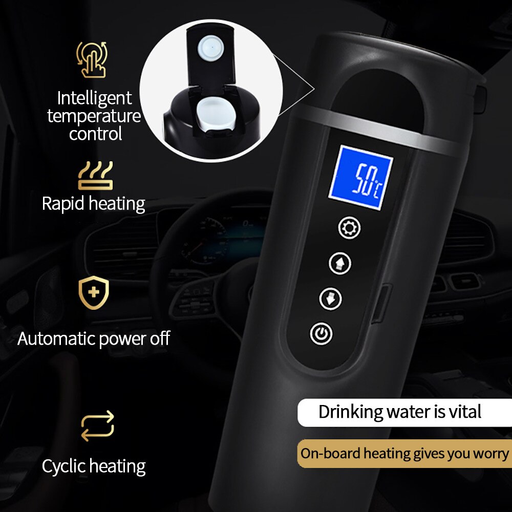 Enver 12v 420ml bil elektrisk varmekop opvarmning vandkedel intelligent temperaturkontrol lcd display temperaturkedel
