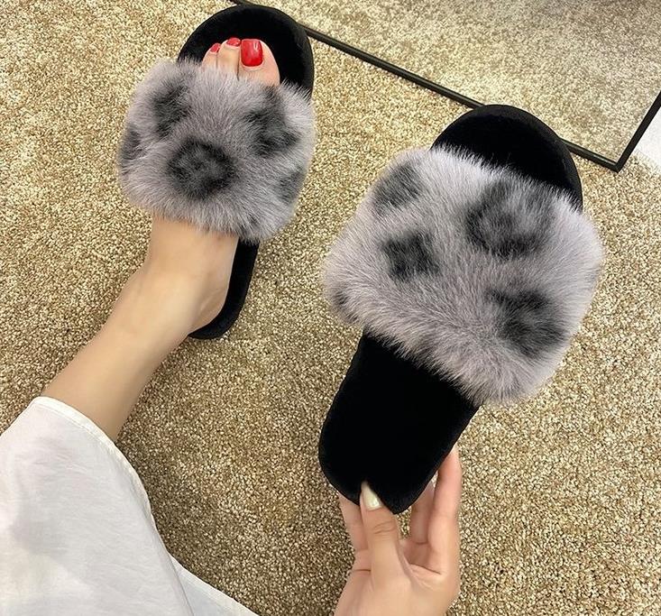 platform slides with fur slippers summer shoe women furry slides sandals women womens shoes woman fluffy sliders schoenen: Gray / 6.5