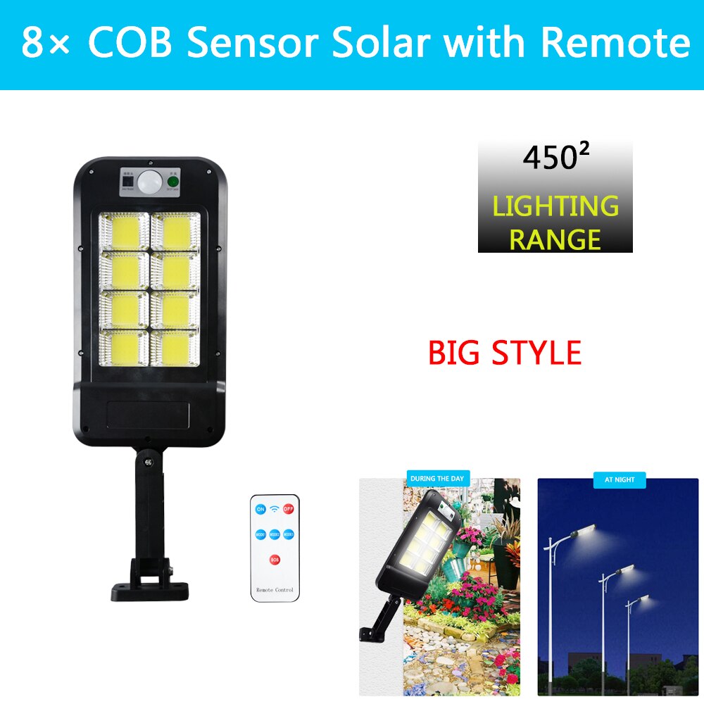Powerful Remote Control COB Solar Light Led Outdoor Solar Lamp PIR Motion Sensor Garden Wall Street Lights Decorative 500W: Big