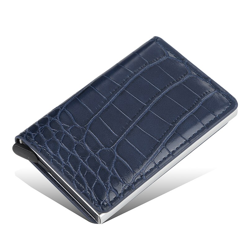 Aluminium Metal Credit Business Mini Card Wallet Man Vrouwen Smart Wallet Visitekaarthouder Rfid Portemonnee: Blauw