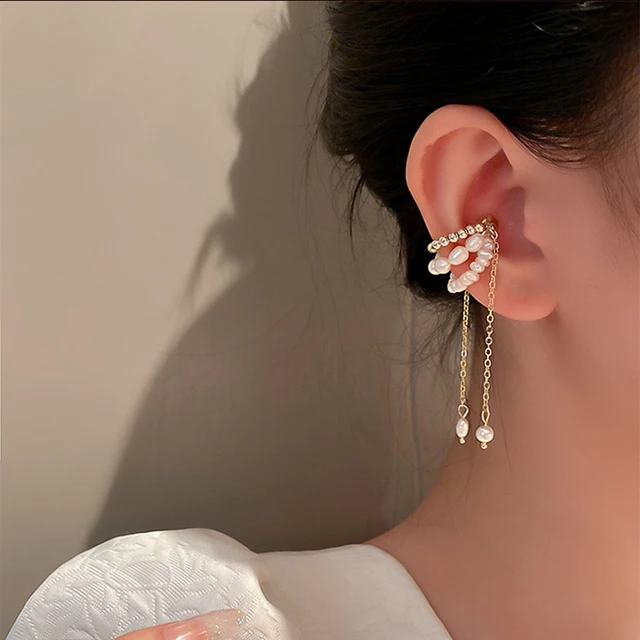 Boucles d'oreilles à Clip en perles Double couche pour femmes et filles, nouvelle coréenne, Clip de manchette d'oreille en Zircon de luxe sans piercing, bijoux: Rhodium plaqué