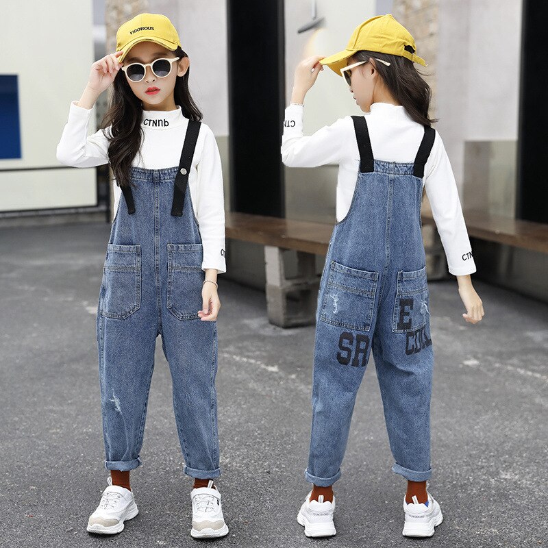 Combinaison coréenne pour petites filles, salopette en Denim pour enfants, en coton à poches, Jeans, vêtements pour adolescentes de 6 à 15 ans