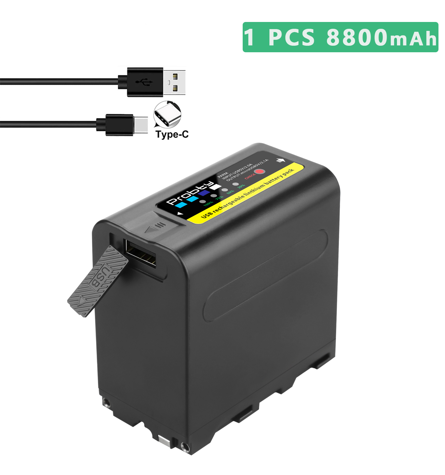 Probty 6800mAh/8800mAh NP-F980 NP-F970 NPF960 NPF970 Battery with USB Charge Output For Sony PLM-100 CCD-TRV35 MVC-FD91 MC1500C: 1 8800mAh Battery