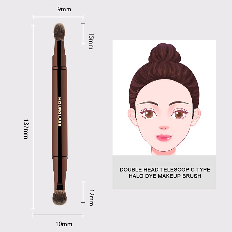 Hourglass-brocha de maquillaje multifuncional, pincel retráctil de doble punta para sombra de ojos