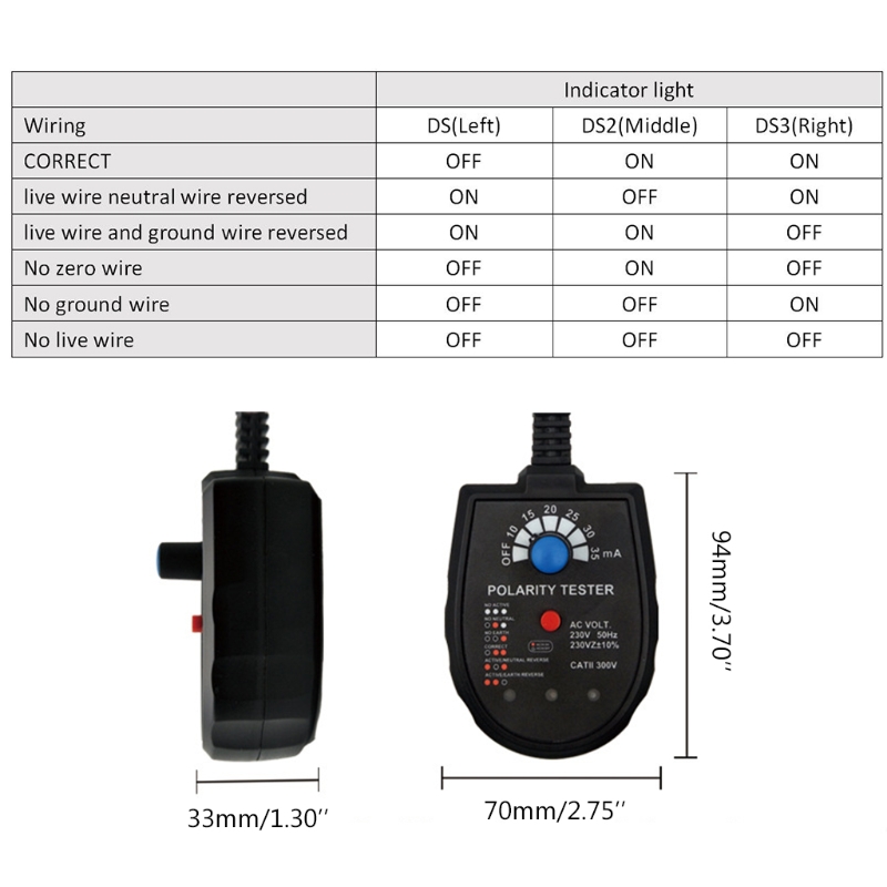 Socket Phase Detector 3 Phase Polarity Phase Check Plug Tester Neutral Live Test M89B