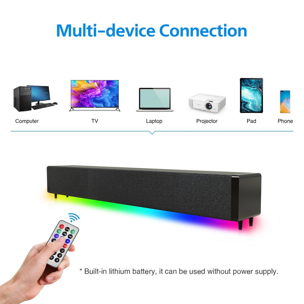 20W TV Sound Bar Wired And Wireless Bluetooth Compatibility Home 3D Surround SoundBar For PC Theater TV Speaker With RGB Remote