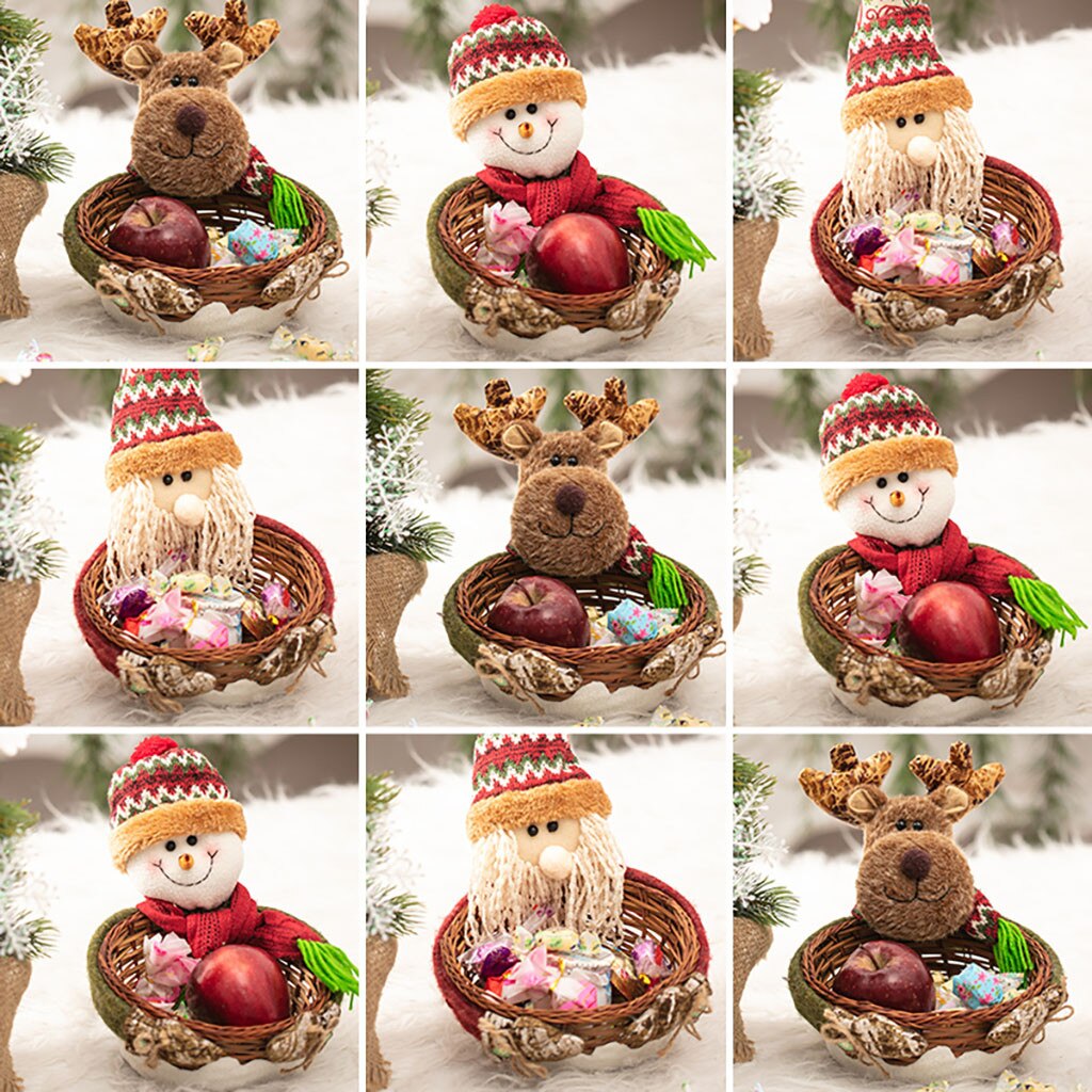 Vrolijk Kerstfeest Snoep Rieten Mand Kerstversiering Elanden Sneeuwpop Kerstman Fruitmand Voedsel Opslag Mand Decoratie