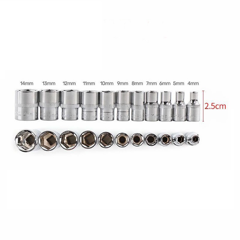 1 ud. De 4MM, 5MM, 6MM, 7MM, 8MM, 9MM, 10MM, 11MM, 12MM, 13MM, 14MM, 1/4 pulgadas, llave de tubo, manga de cabeza, herramientas de doble extremo