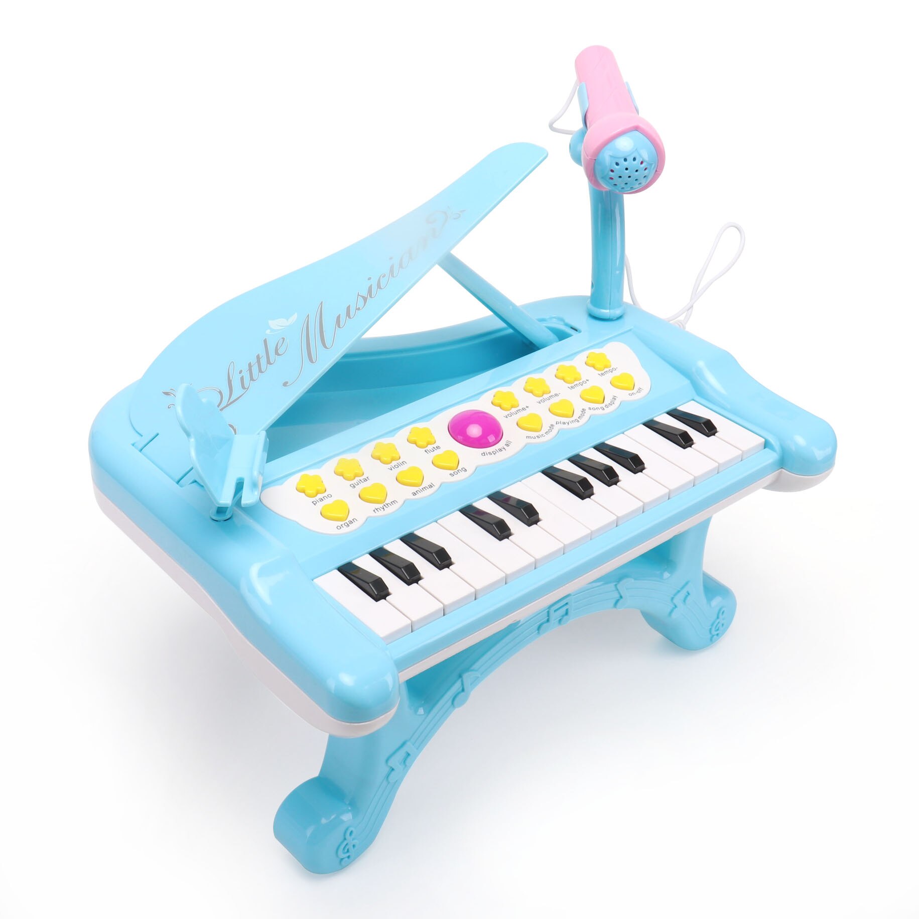 Musikalske klaverinstrumenter mikrofon tastatur til kid lyd lyser børn fra 1 to 3 batteri baby spædbarn småbørnspiger: Blå