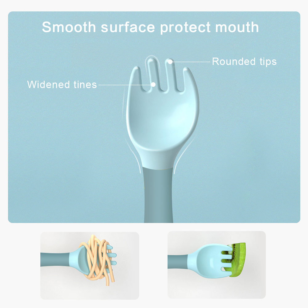 2Pcs Baby Silicone Spoon Toddler Training Bendable Soft Spoons Table Forks Auxiliary Food Utensils Children Tableware Set
