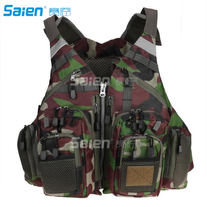 Paquete de chaleco de pesca con mosca tamaño ajustable para hombres y mujeres con malla transpirable, equipo de pesca de trucha, para pesca en Río al aire libre: Camouflage