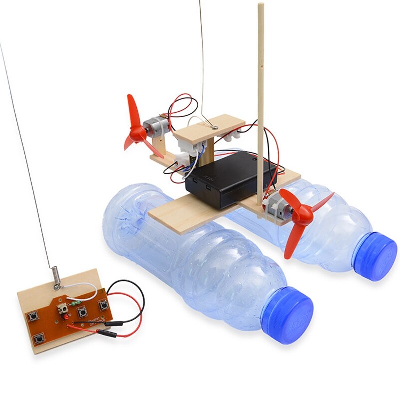 Modelo de turbina eólica montado barco de madera con Control remoto DIY juguetes educativos de ciencia modelo: Default Title