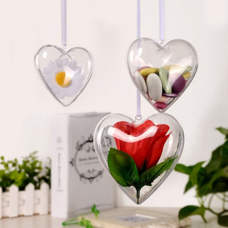 Boules en forme de cœur en plastique Transparent, 20 pièces, décor pour noël , bricolage maison