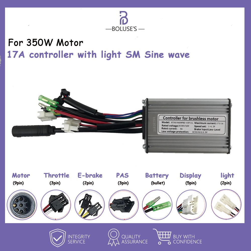 Ebike Controller Kt Sinus Controller Voor 250W-1000W Wiel Motor Controller Borstelloze Motor Controller Met Sm/waterdichte Stekker: KT-17A SM Sinewave