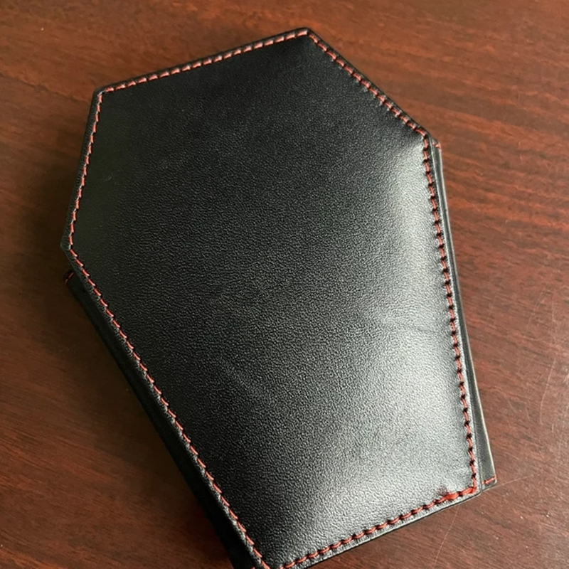 Dark Style Coffin Coin Purse Halloween Pattern Clutch Zipper Wallet PU Leather Trendy Purse: black