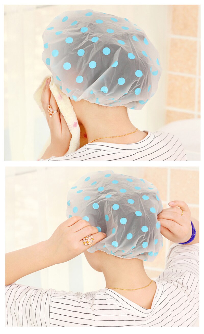 1PC Wave Point Shower Cap Thick Double Waterproof Shampoo Cap Oil-proof Elastic Bath Supplies Bathroom Accessories