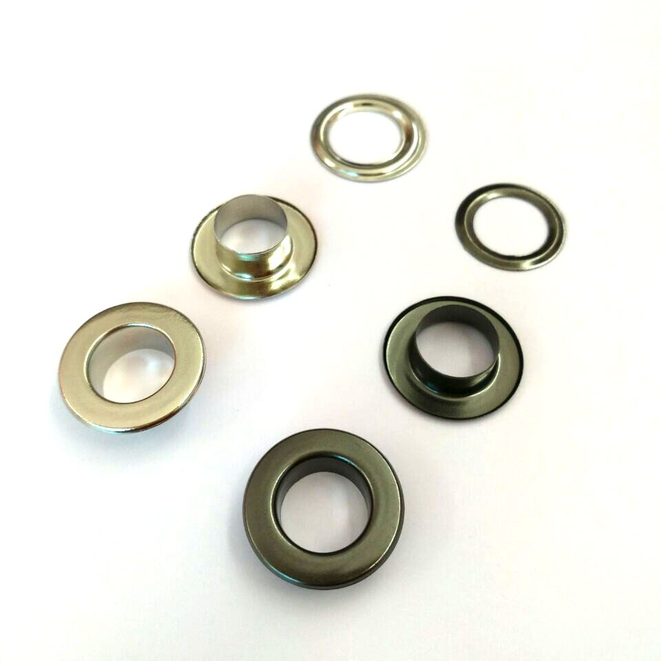 100sets/lot 10mm metal iron eyelets with washer round metal grommets nickle /black nickle plating color+ tools: Mixed colors