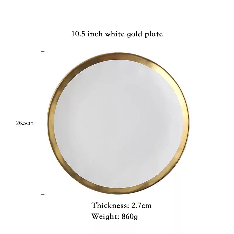 Ceramic Beef Platter Household Breakfast Plate Simple And European Vegetables Platter With Gold Edge Tableware: 3