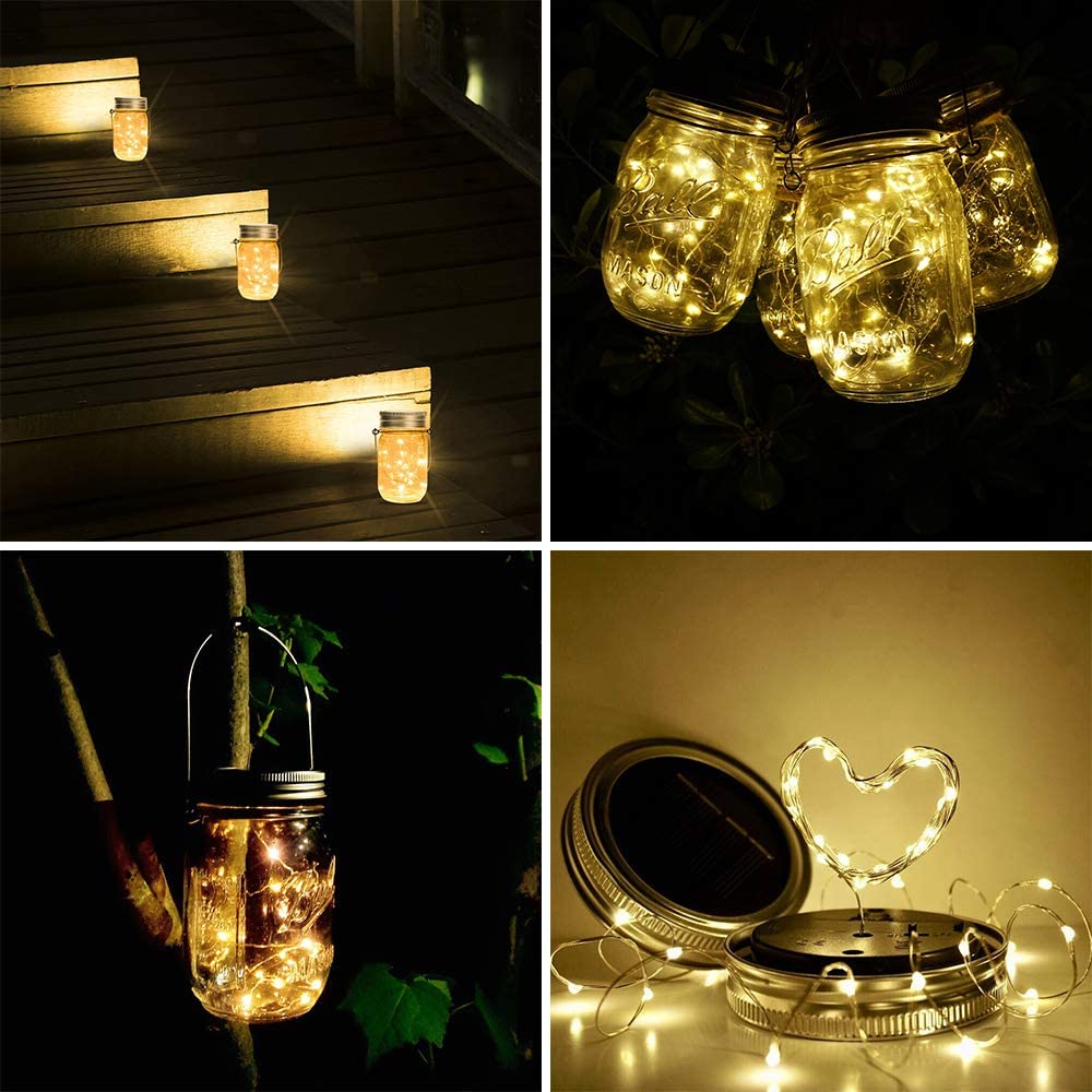 Solar Mason Jar Lights 20 LED Waterproof Fairy Firefly Jar Lids String Cool White Lights (NO JARS & & BATTERY)