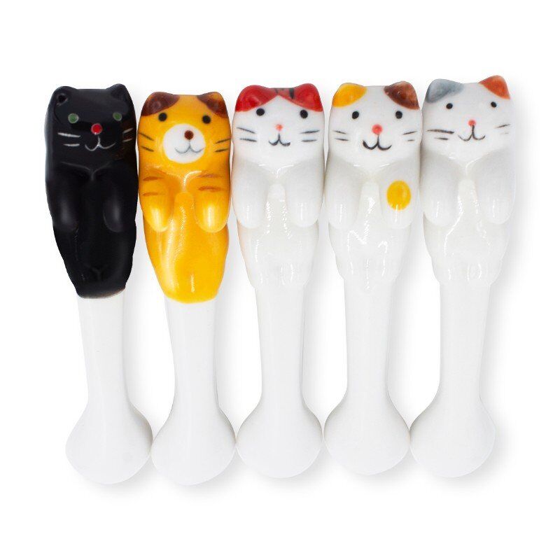 5 Pcs Keuken Tool Novelty Keramische Cartoon Leuke Kat Dier Lepel Opknoping Koffie Dessert Lepel Unieke Ijs Bestek: Default Title