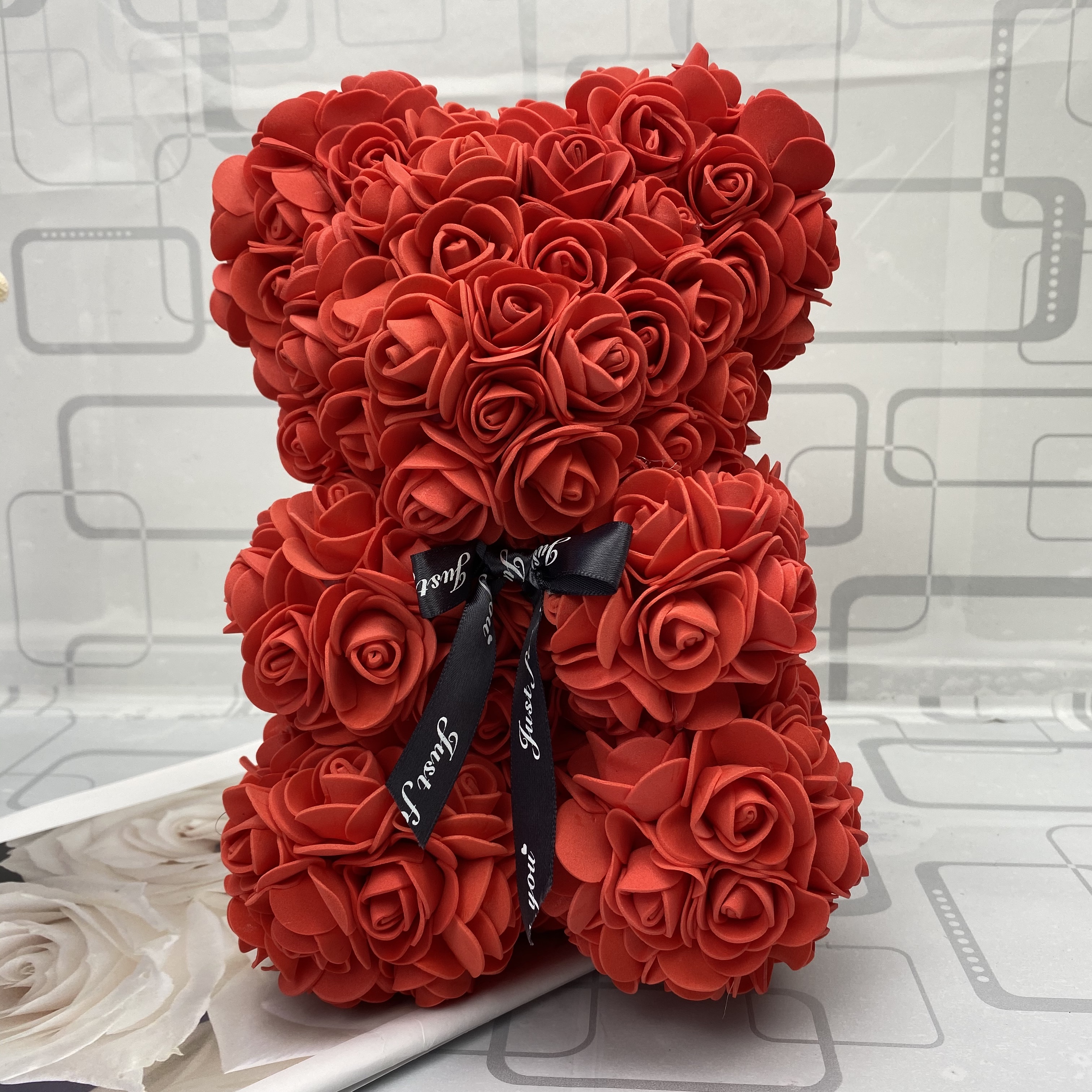 Valentinsdag dag 25cm rød rose bamse rose blomst kunstig dekoration jul kvinder valentinsdag