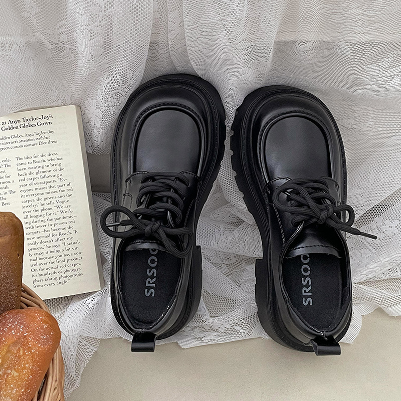 Womens Derby Shoes Autumn British Style Female Footwear Loafers With Fur Round Toe Clogs Platform Casual Sneaker Leather Fall Pr: Clear / 37