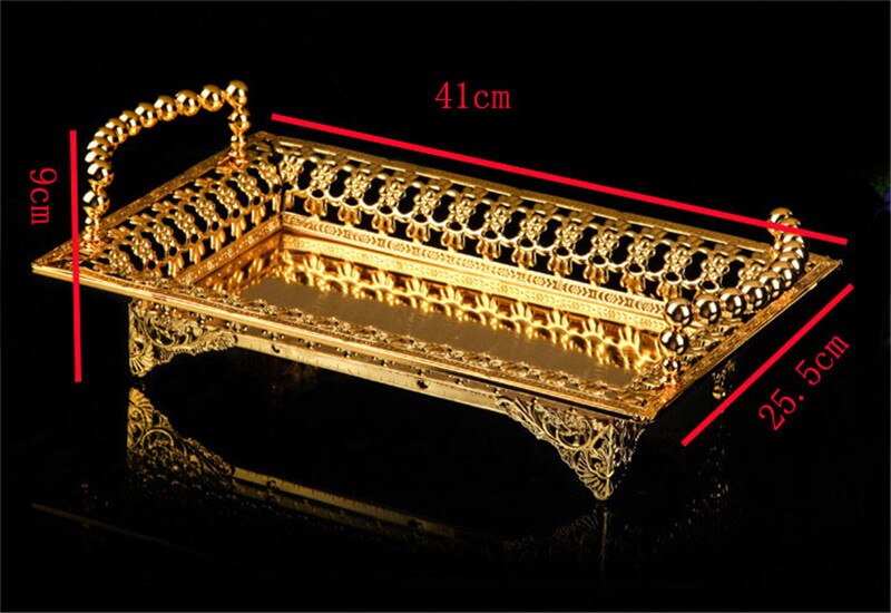 Gouden fruitbord, bureaucombinatie, opbergschaal met gouden rand, feestschaal, taart, fruitstandaard voor thuisdecoratie.: Goud 41 x 25.5 x 9cm