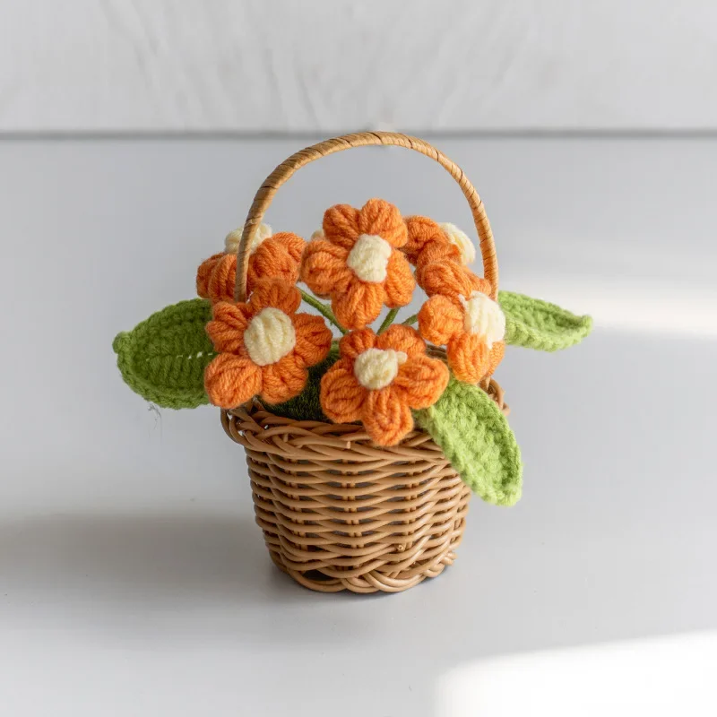 knitted Flower Potted Crochet Flowers Cute Hand Woven Plant Finished Woven Flowers Office Home Decor: black