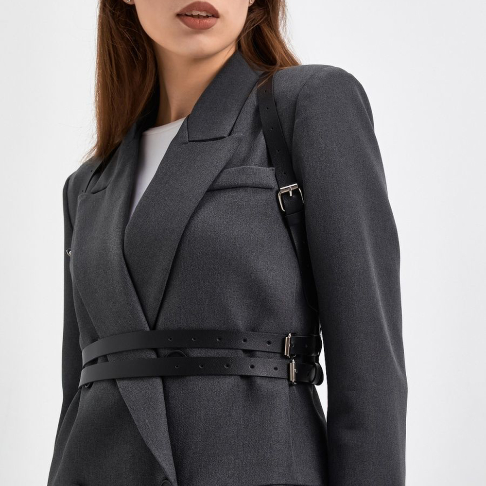 Arnés de cuero de para mujer, cinturón con tachuelas, decoración decorativa, correas de arnés, tirantes para mujer, accesorios de ropa gótica: Negro