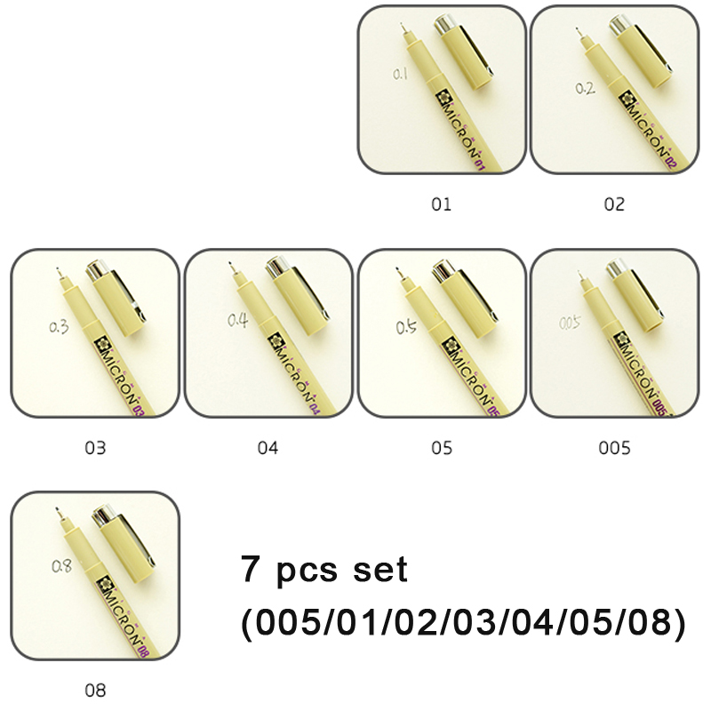 7/9Pcs Sakura Liner Pen Set Waterdichte Zwarte Fineliner Micron Pen Schets Tekening Marker Kunstenaar Markers School levert: 7pcs set