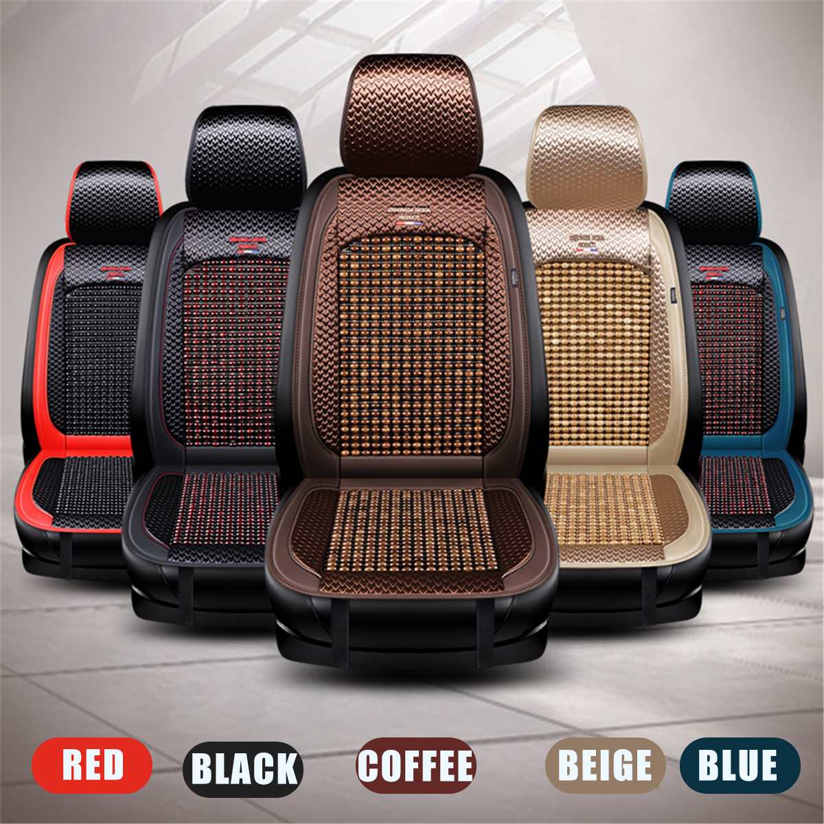 Universal Summer Cooling Auto Front Seat Cushion Protector Beads Leather + Bamboo Car Seat Covers Breathable
