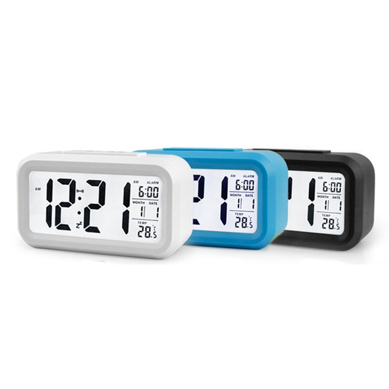 Battery Digital Alarm Clock Large LCD Display Light Sensor Nightlight Multifunction Snooze Kids Office Table Clock