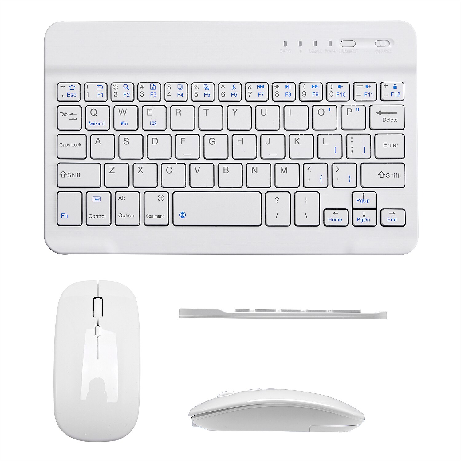 Mini Bluetooth Keyboard Wireless Keyboard Rechargeable For iPad Phone Tablet English Spanish Keyboard For Android ios Windows: 7in-White-Set