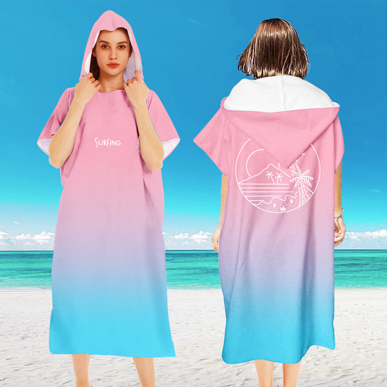 Strandtuch mit Kapuze für Männer und Frauen, Kapuzenhandtücher, Bademantel für Erwachsene, schnell trocknend, leicht, weich, Mikrofaser-Poncho, Bademantel: Grau