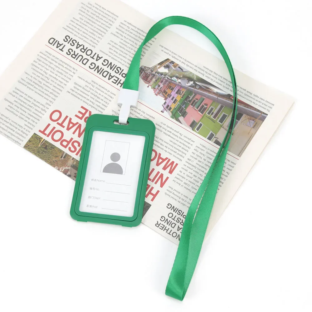 Soporte de tarjeta de identificación de Color de trabajo Unisex, cordón, funda de identificación, doble transparente, exposición de negocios, correa para colgar en el cuello: green