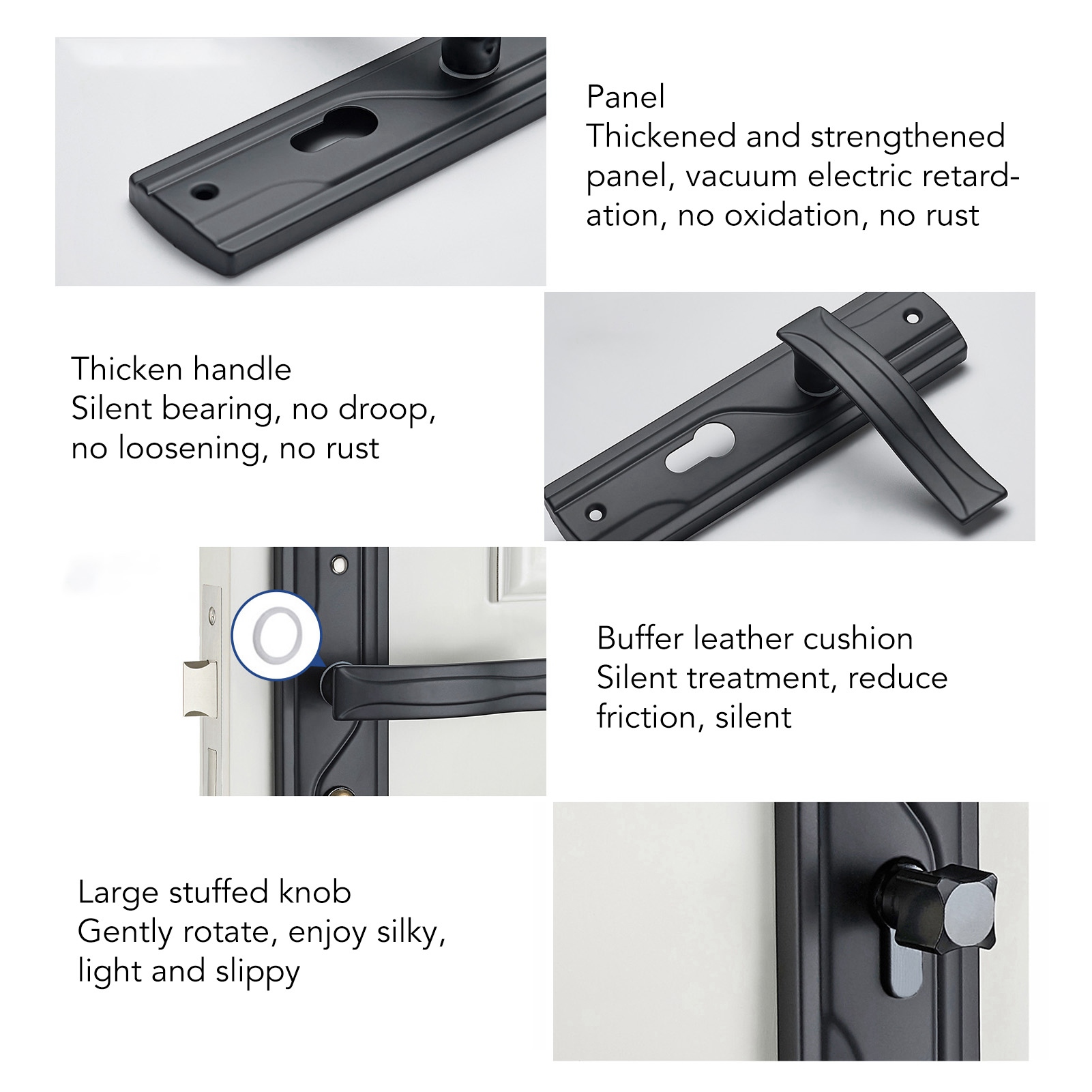 Door Handle Lock Keys Set Bedroom Door Lock Set Large Knob Black Smoothly Rotating Silent Bearing for Bathroom