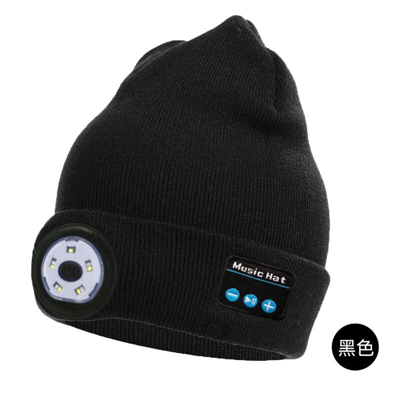 Bluetooth Kopfhörer Musik Hut Winter Drahtlose Kopfhörer Kappe Headset Mic Outdoor Radfahren Wandern LED Licht Strickte Hut Für Xiaomi: Black with Light