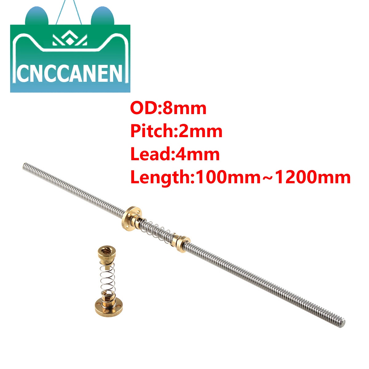 T8 Lead Screw Picth 2mm Lead 4mm 100mm 200mm 300mm 400mm 500mm 600mm 1200 mm + Anti Backlash Spring Loaded Nut For 3D Printer