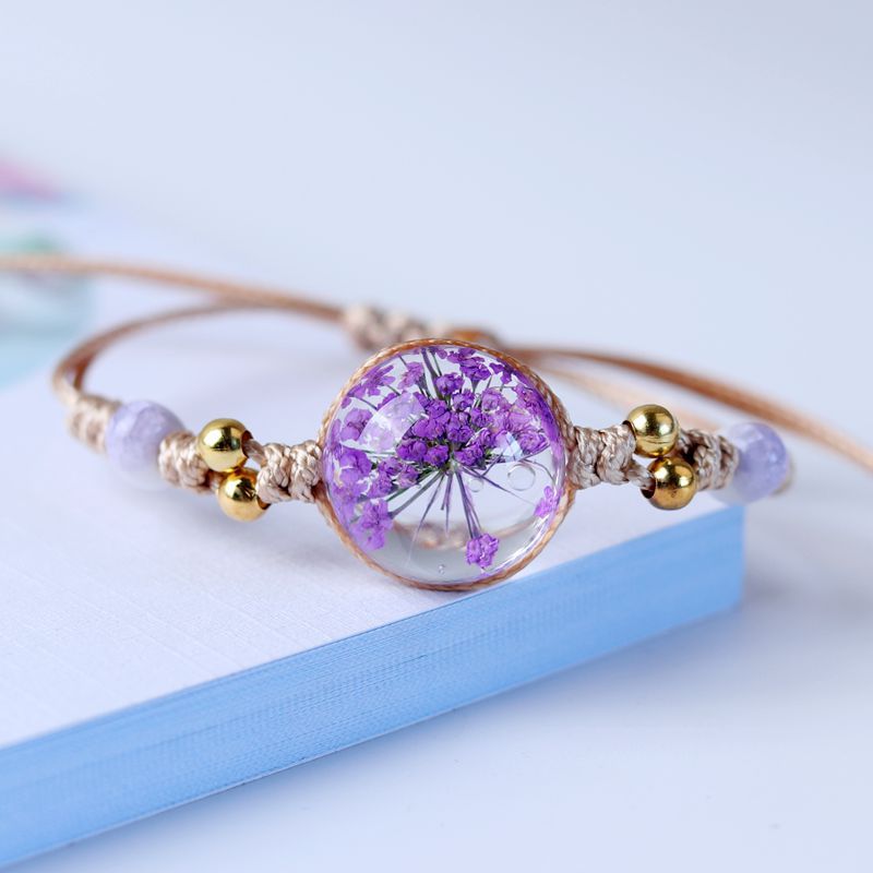 Flor seca romántica japonesa y coreana, cristal transparente, cerámica, cuerda de nailon anudada, pulsera de mujer, símbolo de la feliz