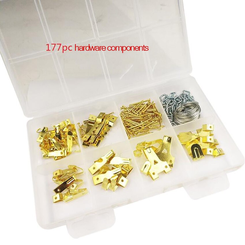 200/177Pcs Photo Picture Frame Hardware Hanging Kit Set, Assortment Wall Mounting Hanging Kit with Sheep Eyes Wire Hooks Nails: 177pcs