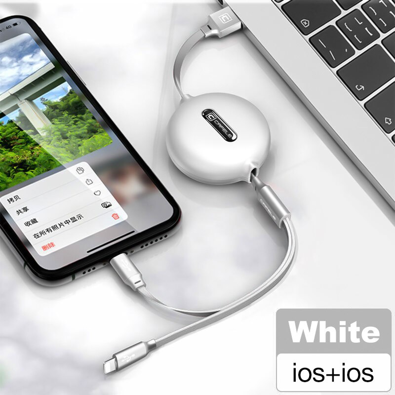 Cafele Retractable 3 in 1 USB Cable Micro Type C USB Cable for iPhone X 3A Fast Charging Cable for Huawei Samsung Phone Charger: white 2in1