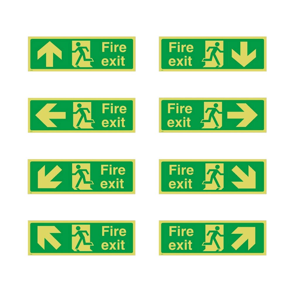 8pcs Photoluminescent Fire Exit Sign 300x100mm Plastic All Direction Arrows: Default Title