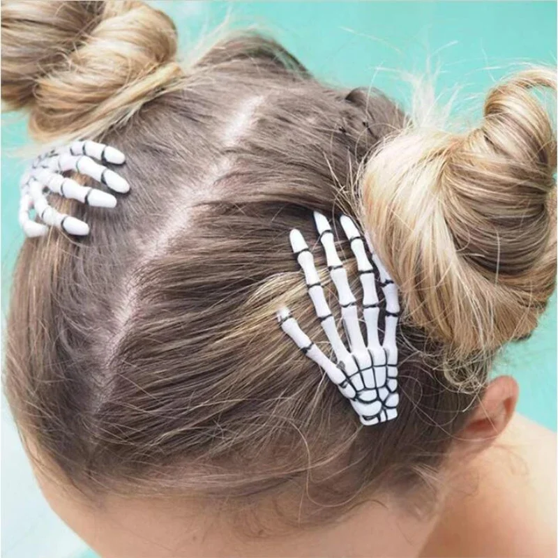 Pince à cheveux pour femmes et filles, squelette d'halloween, mains, griffe en os, accessoires en plastique, crâne en métal, horreur, Zombie, Punk Rock, épingles à cheveux